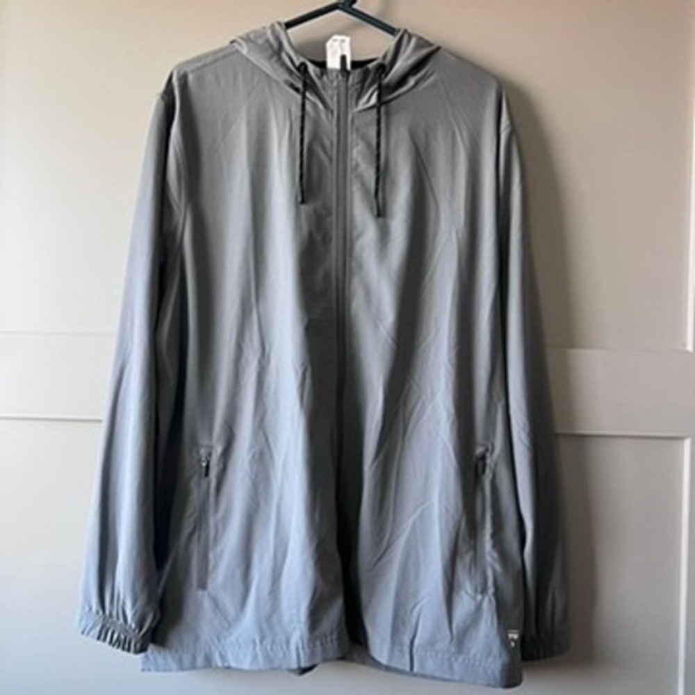 Voyager Mens Grey Lightweight Hooded Zip Up Jacket Rain Windbreaker Sz L Outdoor